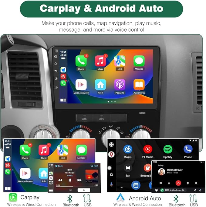Android 13 Car Radio Stereo for Toyota Tundra 2007-2013 Toyota Sequoia 2008-2018 with 2G RAM 64G ROM Wireless Carplay Android Auto, 10-inch Touch Screen Head Unit, GPS Bluetooth