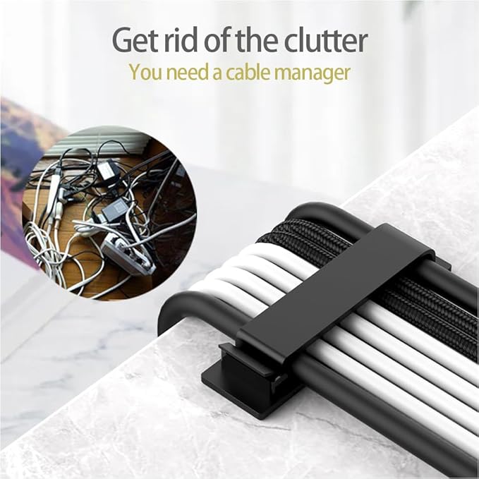 HOMSFOU 8pcs Desk Cord Organizer Self-Adhesive Cable Clips for Easy for No Drilling Required Lightweight and Sturdy Design