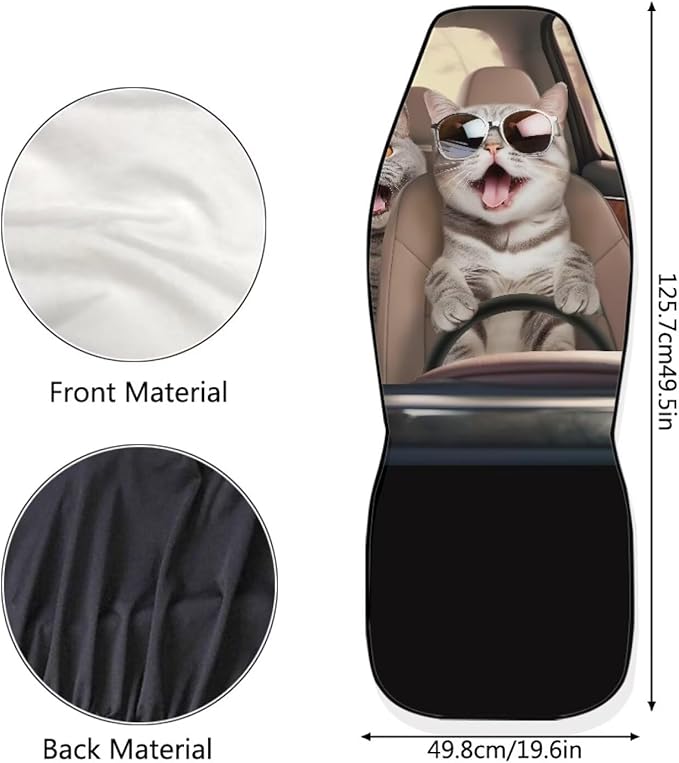 Cat Driver Car Seat Covers Front Set Full Wrapping Edge Vehicle Cushion Seat Cover Set Universal Fit for Most Car Interior Covers for Sedan Truck SUV