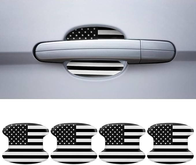 4 PCS Car Door Handle Protector, 3.7" x 3.3" American Flag Car Door Handle Anti-Scratch Sticker, Door Side Paint Protection Waterproof Anti-Shedding Decals, Universal for Automotive (Black)