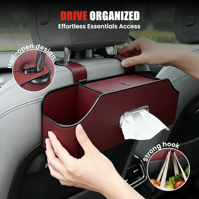 3-in-1 Car Backseat Organizer, 2026 Multifunctional Car Back Seat Storage Organize Box with Cup Holder Tissue Box, for Hold Phones, Snacks, Drinks, Handbags (Orange)