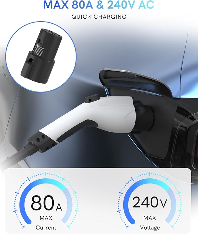 J1772 to Tesla Charger Adapter, Up to 80Amp 240v AC, Mobile EV Adapter for Tesla Model 3/Y/X/S with Fast Charging, Compatible with EVSE Charger, SAE J1772 Charging Adaptor for Tesla Cars Only