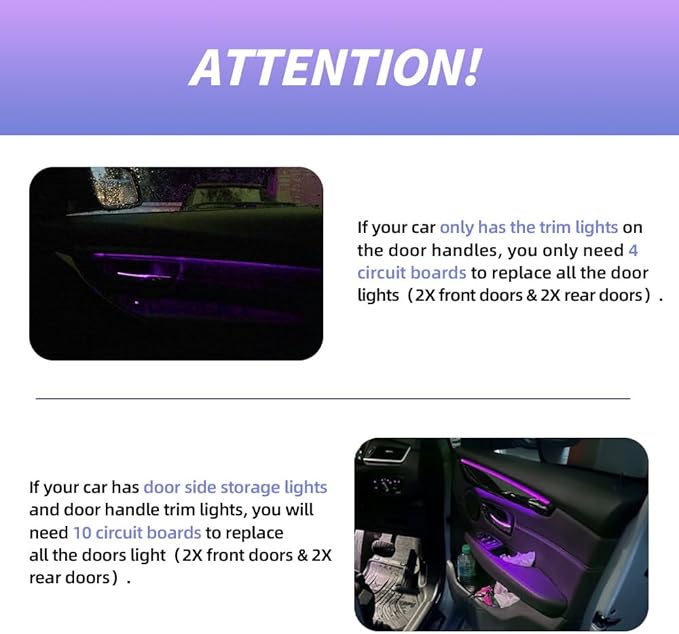NJSBYL 4PCS Interior Door Handle Ambient Light for B-MW M4 X1 3 4 5 Series Sedan Convertible Coupe F10 F30 F31 F32 F33 F34 F36 F48 F82 F83 LED Purple-Blue Circuit Board Replacements