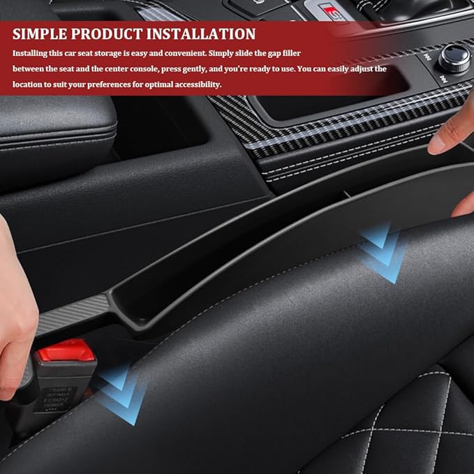 2PCS New Car Seat Gap Filler with 2 Storage Areas, Stylish Car Seat Gap Storage for Stabilizing Phone, Keys Wallet, Universal Car Seat Gap Filler Organizer for Women Men (Black)