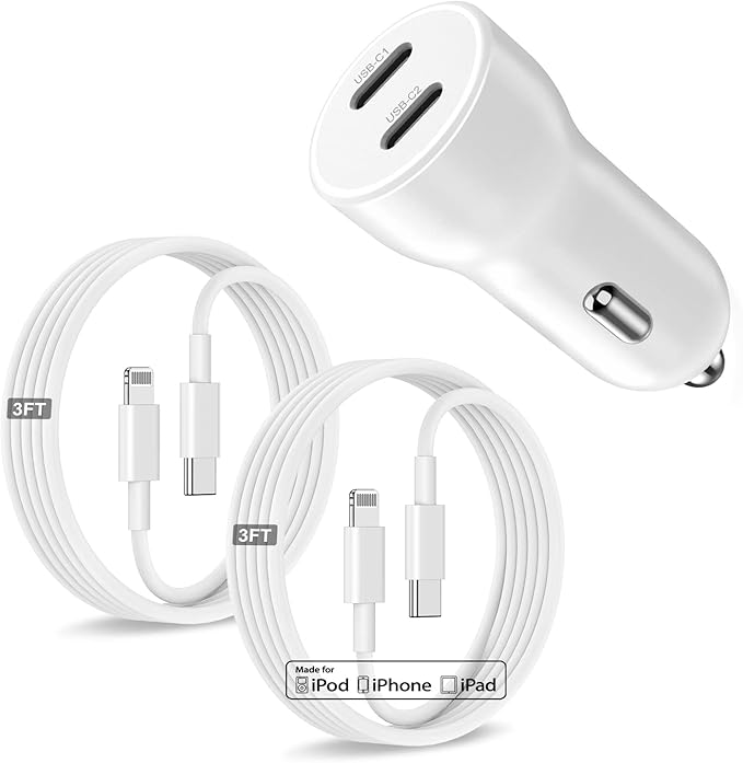 for iPhone 14 13 Car Charger,[MFi Certified]45W Dual Port USB C Rapid for Apple Car Adapter with 3ft Type C to Lightning Cable Fast Charging for iPhone 14 Pro/14 Pro Max/14 Plus/13/12/11/XS/XR/SE,iPad