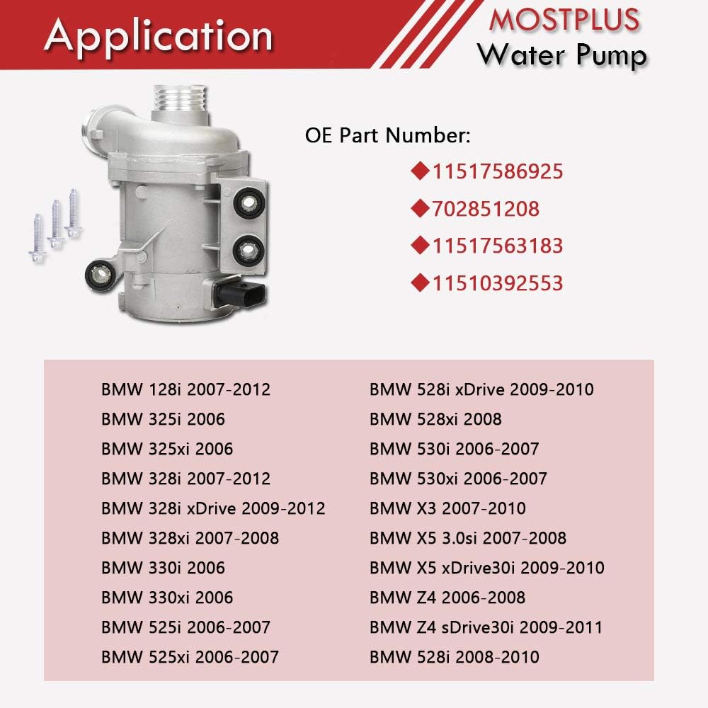 MOSTPLUS Electric Engine Water Pump Compatible with 11517586925 BMW N52 Z4 X3 X5 328i 128i 528i