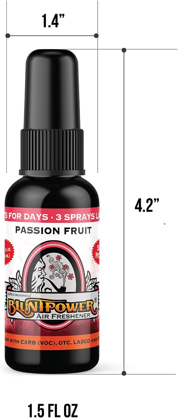 BluntPower Concentrated Air Freshener - Passion Fruit (1 Pack) for Room and Car - Oil-Based Diffuser Spray Bottle - Long-Lasting Bathroom, Car Freshener & Odor Eliminator