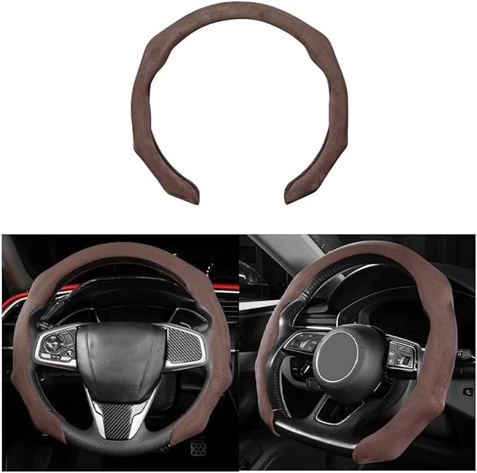 Mandark Car Steering Wheel Cover, Suede Sport Vehicle Steer Wheel Protector Fitting 15 Inch, Non-Slip Comfortable Automotive Interior Decoration Accessories, Universal for Most Cars (Coffee)