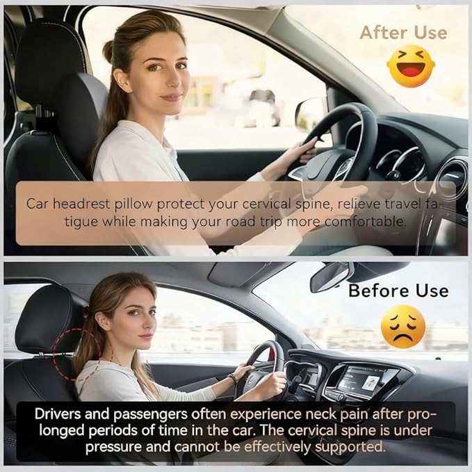 2 Pack Car Headrest Pillow for Neck Support,Memory Foam Neck Rest Cushion, Breathable Removable Cover & Ergonomic Design, for Driving Comfort, Neck Pain Relief, Travel