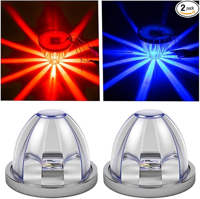 2PCS Dual Revolution LED Watermelon Lights with Bracket, Semi Truck Marker Lights with 3 Color Modes, Super Bright Star Watermelon LED Lights, Universal Underglow Lights for Trucks (Red and Blue)