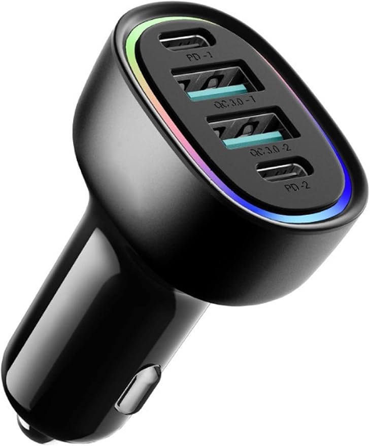 ACECAR 100W Car Charger 4-Port USB C & USB-A Car Charger Adapter PD/QC Multi Port Fast Charging Cigarette Lighter Adapte