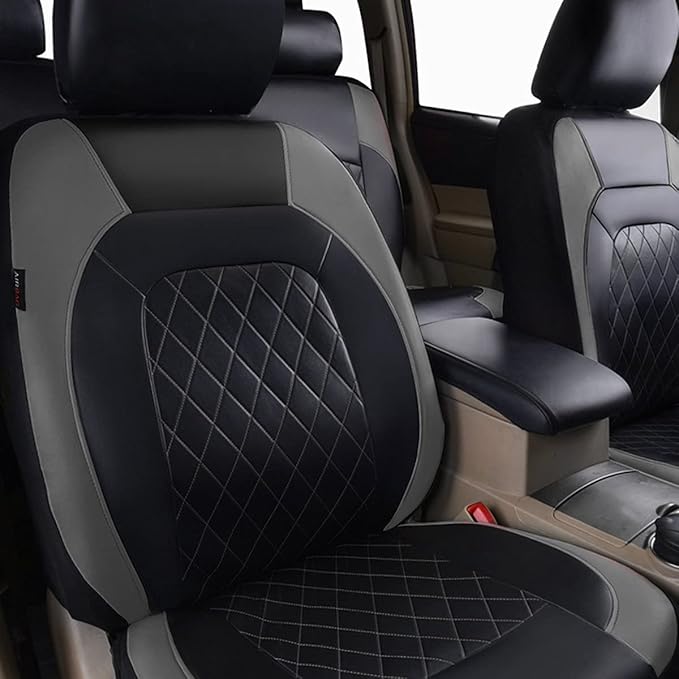 Universal Deluxe Pu Luxury Vinyl Faux Leather Car Seat Covers Full Set, Airbag Compatible, Breathable, Fit for Most Sedans, Vans, SUVs (Black and Gray)