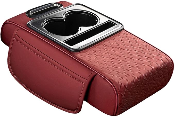 Car Center Console Pad PU Leather Armrest Organizer with Tissue Box Slot for Vehicles, Style I