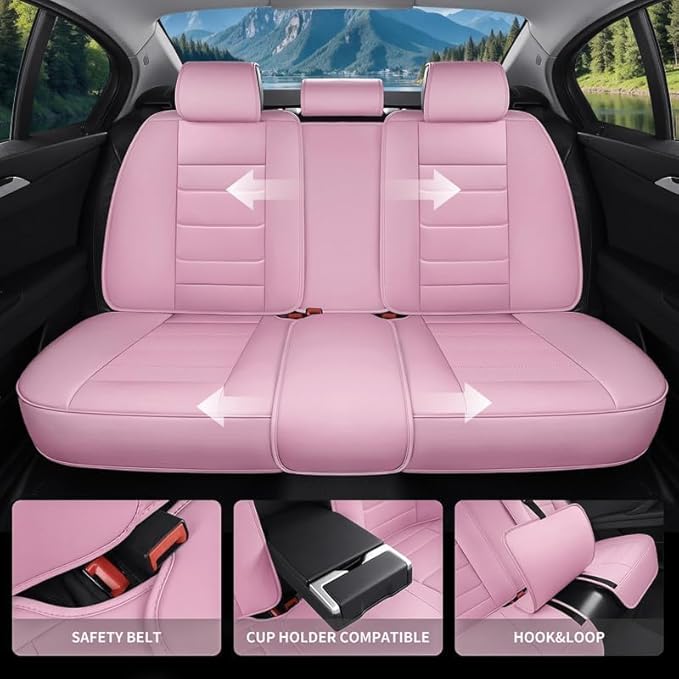 Car Seat Covers Custom Fit for Chevrolet/Chevy Captiva 2006-2018, Premium Faux Leather Waterproof Car Seat Protectors with Lumbar Support, Breathable Anti-Slip Easy to Install(Pink,Full Set)