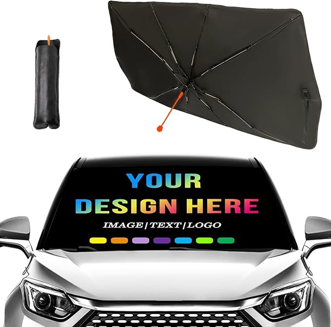 Socira Custom Windshield Sun Shade Umbrella Foldable Personalized Visor Car Umbrella Customized Sun Shade Cover Sunshade Front Window Cover Dinosaur Car Accessories Blocks Uv Rays 57" X 30"