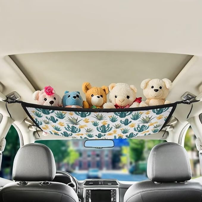 Cactus Pattern Car Roof Storage Bag Multi-Purpose Seat Organizer Car Bag Storage Box Organizer Pouch Pocket Car Travel Accessories Compatible with Most Cars