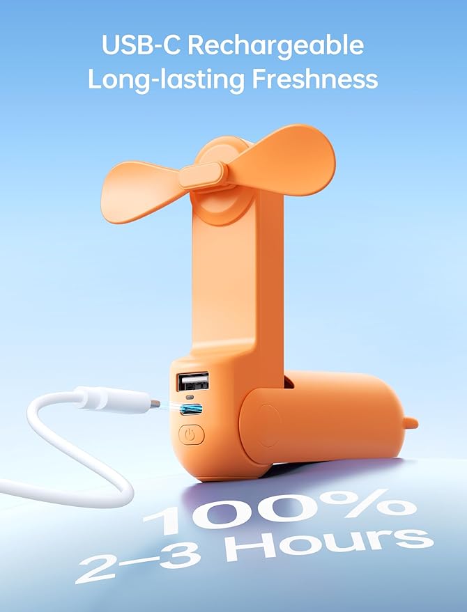 JISULIFE 3 IN 1 Handheld Mini Fan - Portable Fan & Power Bank & Flashlight, 19H Max Cooling, USB Rechargeable, Pocket-Sized for Travel, Cruise, Concerts, Makeup, Summer Gifts for Women(Tropical Coral)