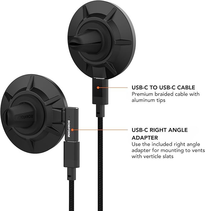 ROKFORM Wireless Car Charger, Magnetic Vent Mount, Compatible with Mag Safe Phone Cases, Super Grip Clip, USB-C to USB-C Cable Included (Black)