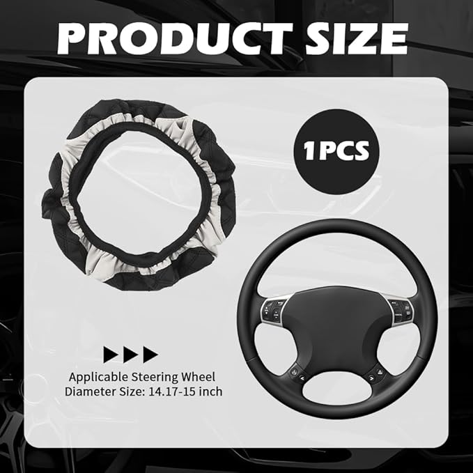 15 Inch Car Steering Wheel Covers with Double Colors,Non-Slip Leather Steering Wheel Cover for Protecting Steerings Wheels,Universal Cars Decorations Car Wheels Cover (White)