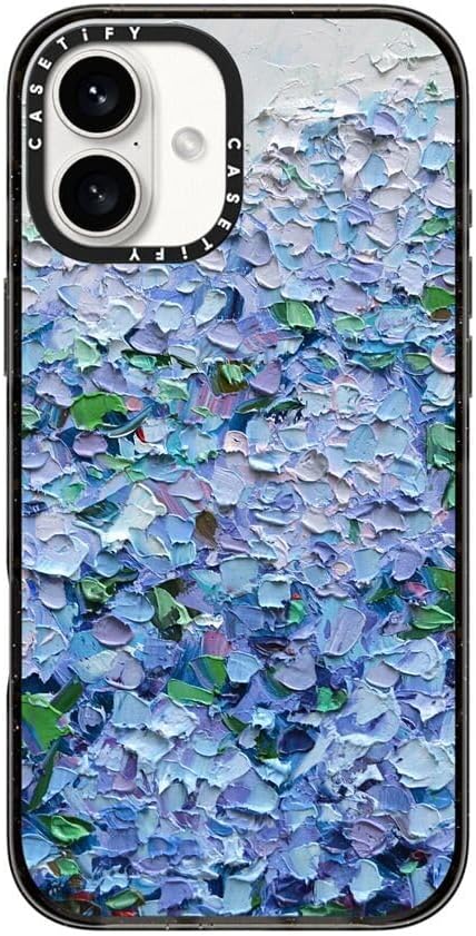 CASETiFY Impact Case for iPhone 16 Plus [Slim / 8.2 ft. 4X Military Grade Drop Protection/Compatible with Magsafe] - Nantucket Blue Hydrangeas - Clear Black