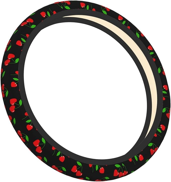 Red Hearts Cherry Steering Wheel Cover for Men Women Universal Car Accessories 15 Inch Neoprene Auto Interior Decor