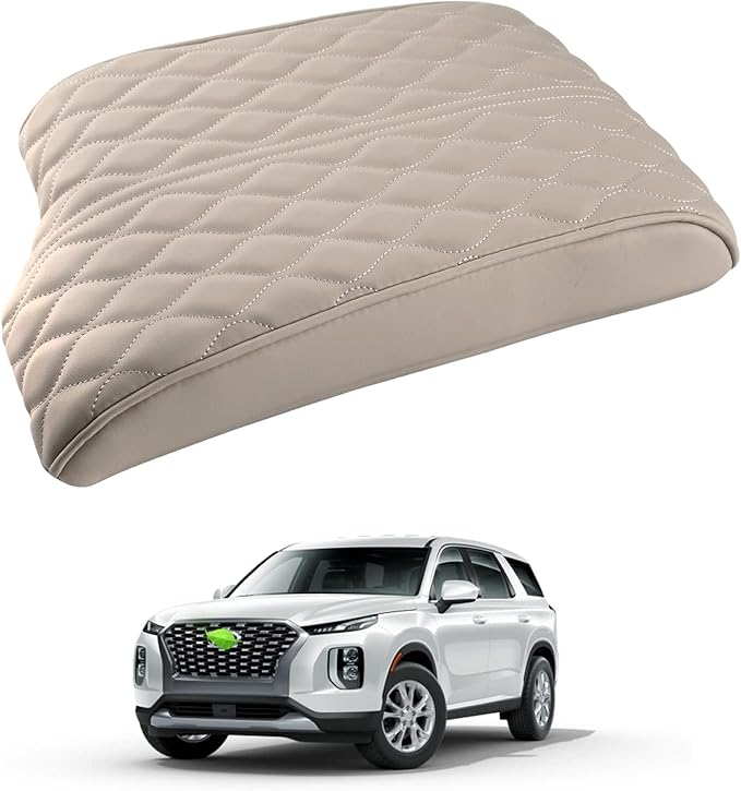 Autorder Center Console Cover for 2020-2025 Hyundai Palisade Accessories Armrest Cover Memory Foam Armrest Support Cushion Anti-Scratch Leather Protector Pad (Beige)
