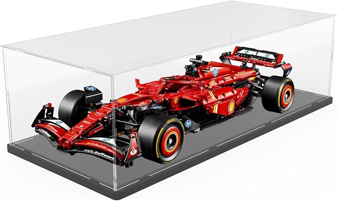 Choowin Acrylic Display Case for Lego Ferrari F1 for Lego Red Bull F1 for Lego Mercedes F1 for Lego McLaren F1 Car Display Thickened Clear Display Cases for Collectibles Assemble Dustproof(Black Base)