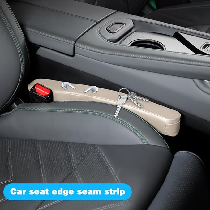 2PCS Car Seat Gap Filler, Microfibre Leather Vehicle Gap Stopper to Fill Between Seat & Console Organizer, Automotive Interior Accessories, Universal for SUV Sedan Truck (Beige)