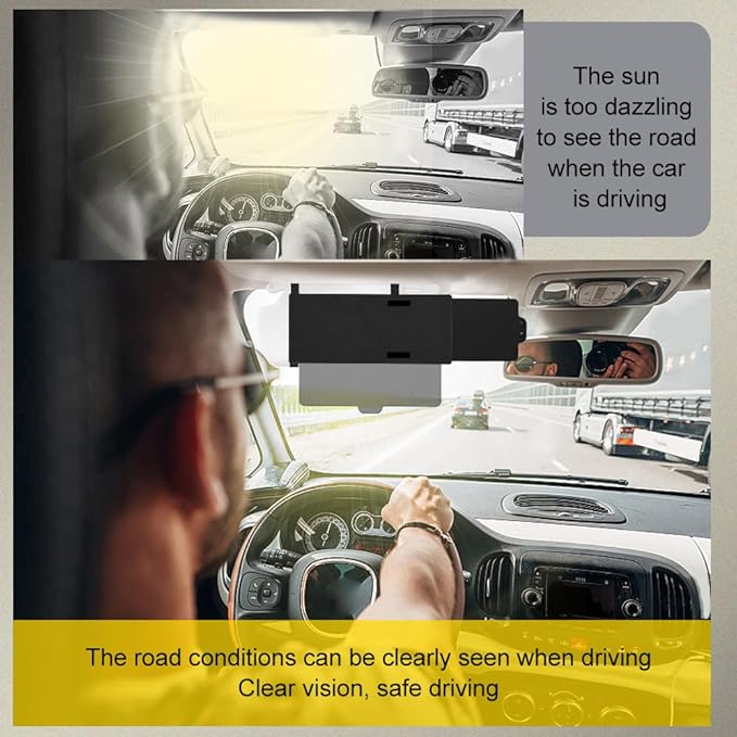 Polarized Car Sun Visor Extension with PC Lens and Side Sunshade, Anti-Glare Windshield Visor - Universal for Most Cars (Black)
