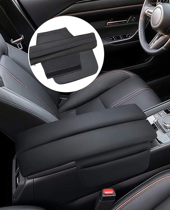 INTGET Center Console Cover for Mazda CX5 Accessories 2026/CX50 CX-50 2023 2024 2025 2026 Car Interior Leather Armrest Arm Rest Lid Cushion Pad Protector (2023+, Black Stitches)