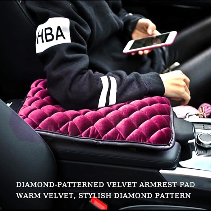 Car Center Console Cushion Pad, Comfortable Vehicle Armrest Seat Box Cover Protector, Soft Automotive Interior Decorative Arm Rest Mat Accessories, Universal for SUV RV Truck (Rose Red)