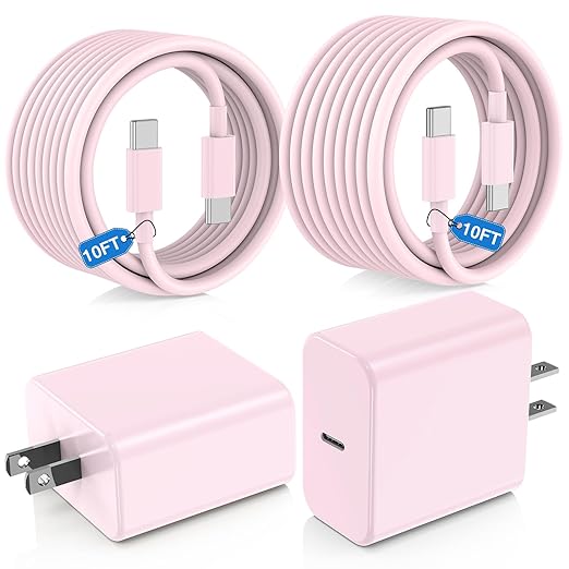 USB C Fast Charger for iPhone 17/ Air/16/15 Pro Max,2Pack 10FT Type C Charger Block & Cable, PD 3.0 Super Fast Charging for iPad Pro MacBook Air/Pro M1/M2, AirPods-Pink