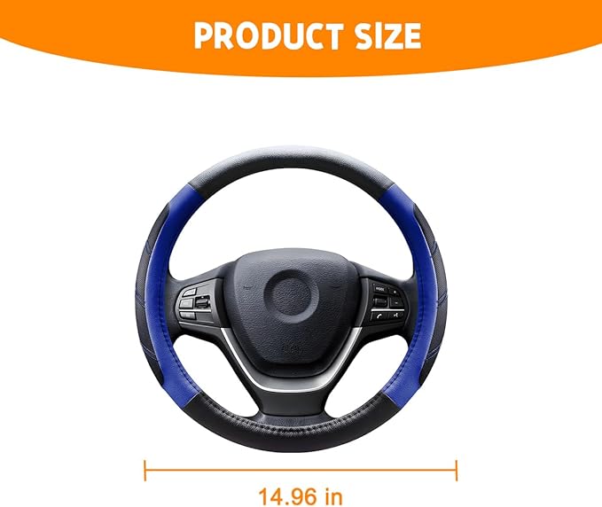Mandark Car Steering Wheel Cover, Elastic Sport Leather Vehicle Steering Wheel Protector, Non-Slip Soft Grip Padded Auto Interior Protective Accessories, 14.5-15 Inch Universal Fit（Blue）