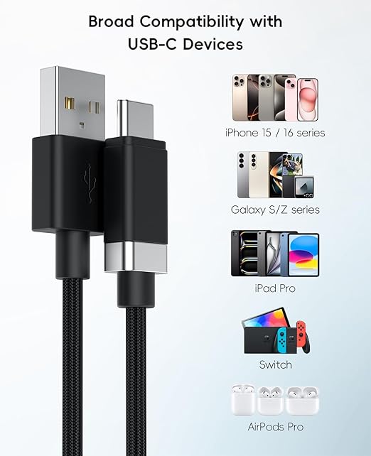 Magtame StayCable 2Pack USB A to USB C Cable with Magnetic Holder 5FT, 3A Fast Charging Type-C Charger Cord, Anti-Drop Nylon Braided Cable for iPhone 17/16, Galaxy, Bedside, Desk, Car Cord Management