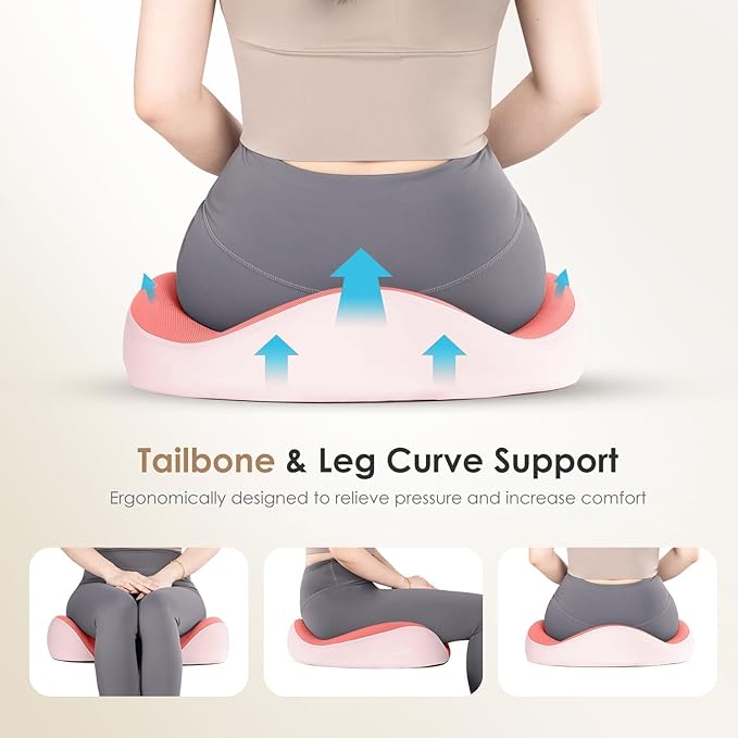 FLORICH Upgraded Ergonomic Memory Foam Car Seat Cushion with Lumbar Support, Non-Slip, Washable Driving Seat Cushion for Back & Sciatica Pain Relief, Large Car Seat Cushion Driver, Office-Pink