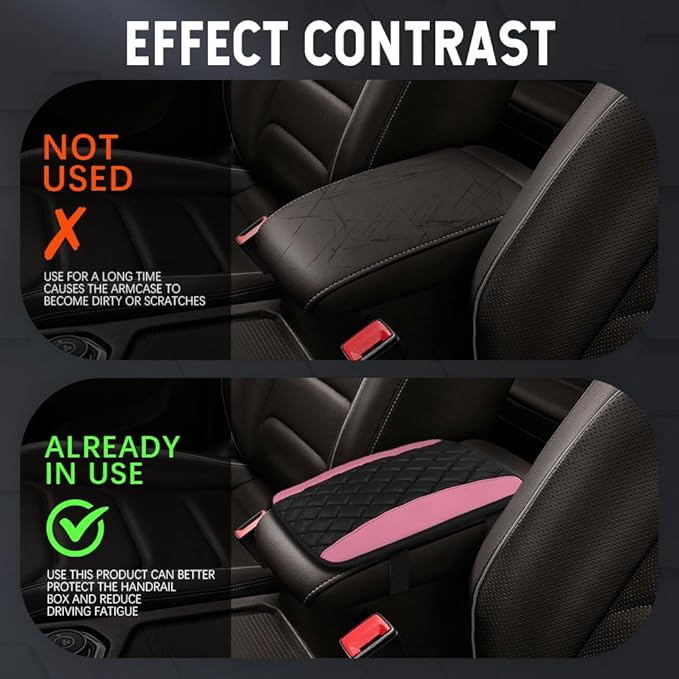 Car Center Console Cushion Pad, Car Armrest Cover, Universal Leather Waterproof Armrest Seat Box Cover, Car Interior Decor Accessories Comfortable Auto Armrest Cover Protector for Cars (Pink)