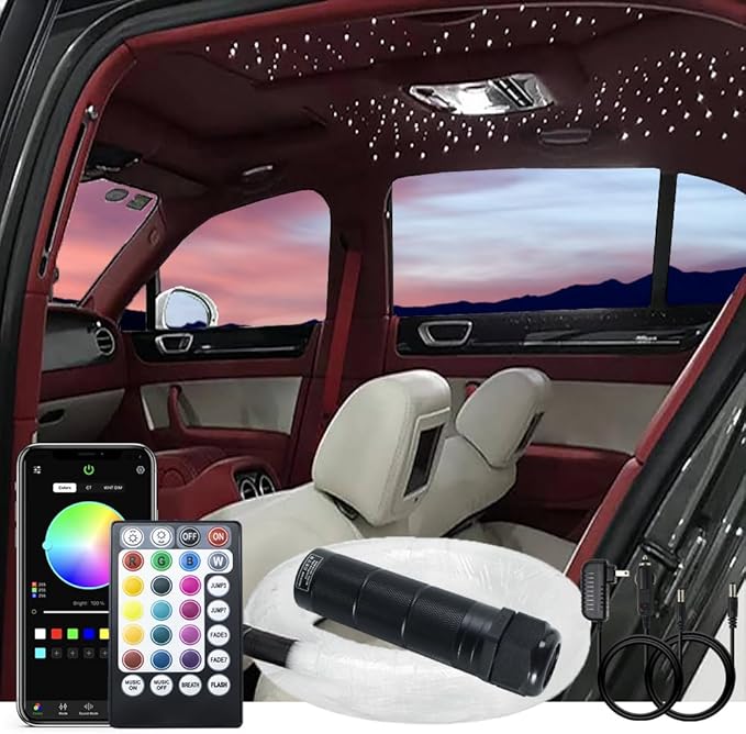 AKEPO APP 6W Mini Size Starlight Headliner Fiber Optic Lights Kit, 200pcs 0.03in/0.75mm 6.5ft/2m Optical Fibers+Music Activated Function+Remote/APP Control Star Ceiling Light Kits