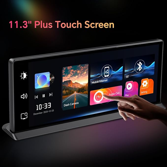K2 PRO 11.3'' Wireless CarPlay Screen 4K Dash Cam Portable Android Auto Car Stereo Video Recording, Car Audio Receivers 1080P Backup Camera, Bt/GPS Navigation/AirPlay/Siri
