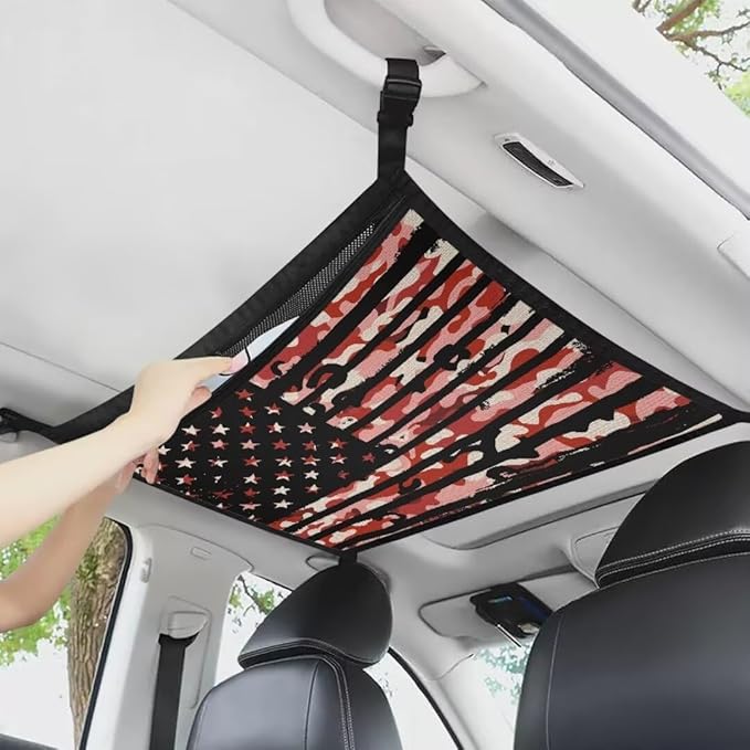 Car Roof Storage Bag Red Camouflage Flag Car Storage Bag Organizer Premium Car Seat Organizer Can Hold Mobile Phone, Wallet, Glasses