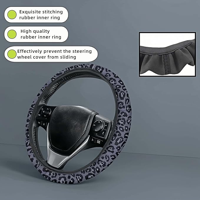 Leopard Print Steering Wheel Cover | Non Slip, Breathable Neoprene | Universal 15 Inch Fit (14.5"-15.5") | Comfort Grip | Fade Resistant | Easy Install-Comfort Grip for Cars, Trucks, SUVs