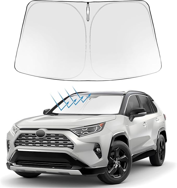 Proadsy Front Windshield Sun Shade Foldable RAV4 Sunshade Protector Custom Fit 2019-2025 2026 RAV-4 SUV Crossover, TRD Off-Road, LE XLE Premium Limited XSE Hybrid Adventure Prime Accessories
