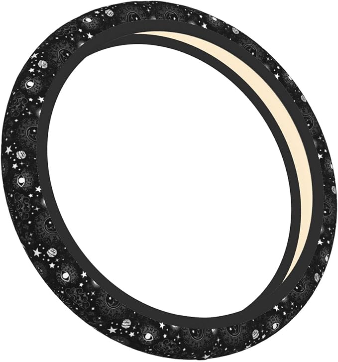 Black Space Galaxy Sun Auto Car Moon Steering Wheel Cover Universal 15 Inch Neoprene Interior Decor Protection Accessories