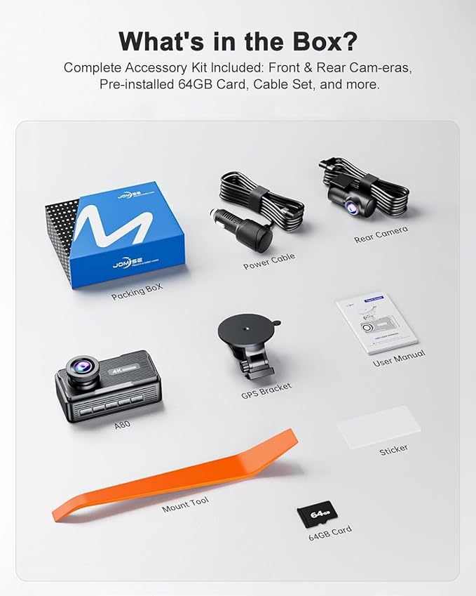 Dash Cam Front and Rear, 4K FHD Dual Dash Camera for Cars Built-in 5G WiFi GPS, 64GB Card Included, Car Camera with 3" IPS Touch Screen, UHD 2160P Night Vision, WDR, 24H Parking Monitor, App Control