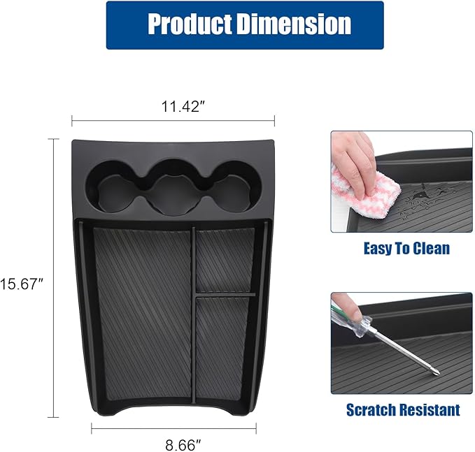 Lower Center Console Organizer for 2022-2026 Rivian R1T & R1S Accessories, Floor Console Storage Tray Insert with Cup Holder