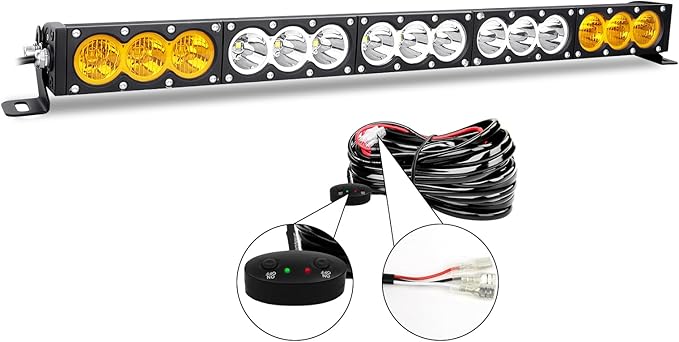 AUXTINGS 28 inch Single Row Dual Color LED Light Bar 150W Off Road Light Bar White Amber Combo LED Work Light Truck UTV 4x4 Cars SUVs ATVs Boats Fog Driving Light with Wiring Harness kit