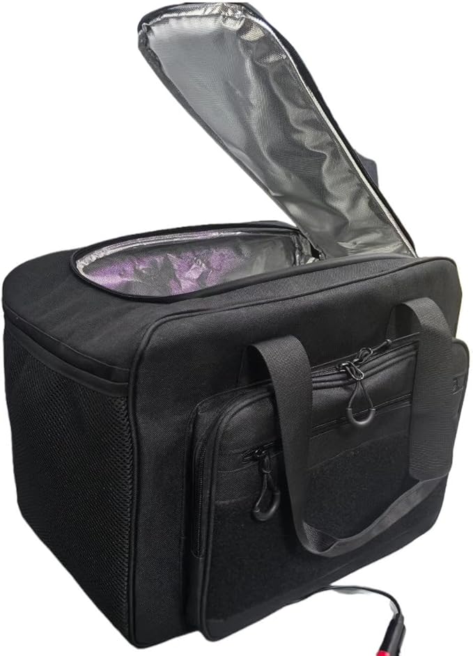 Electric Car Cooler Bag, Plug in 12V Car Cooler Bag, 25 Liter with Adjustable Shoulder Strap, Cord Storage, Road Trip Black