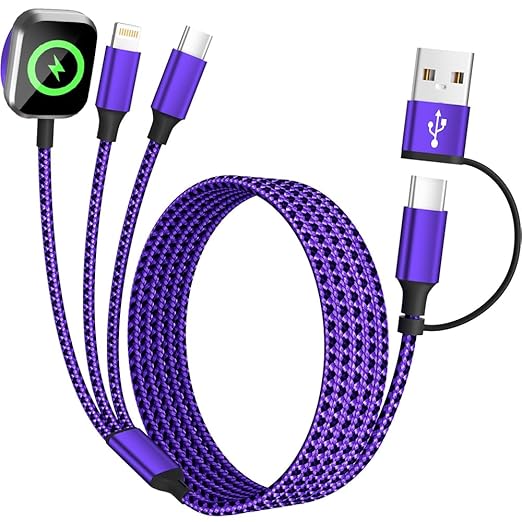 Travel Essentials 3in2 Multi Charging Cable for iPhone Watch Charger,USB A/C to Type C/IP/iWatch Charger,Travel Chargers for Multiple Devices Compatible with iWatch Series&iPhone 16-12 5FT