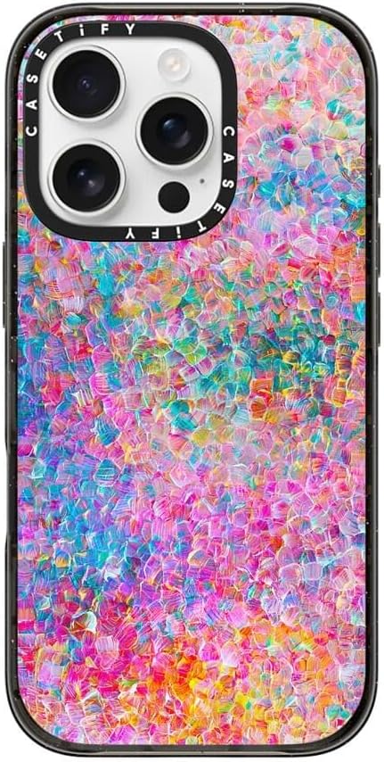 CASETiFY Impact Case for iPhone 16 Pro [Slim / 8.2 ft. 4X Military Grade Drop Protection/Compatible with Magsafe] - My Neon Summer - Clear Black