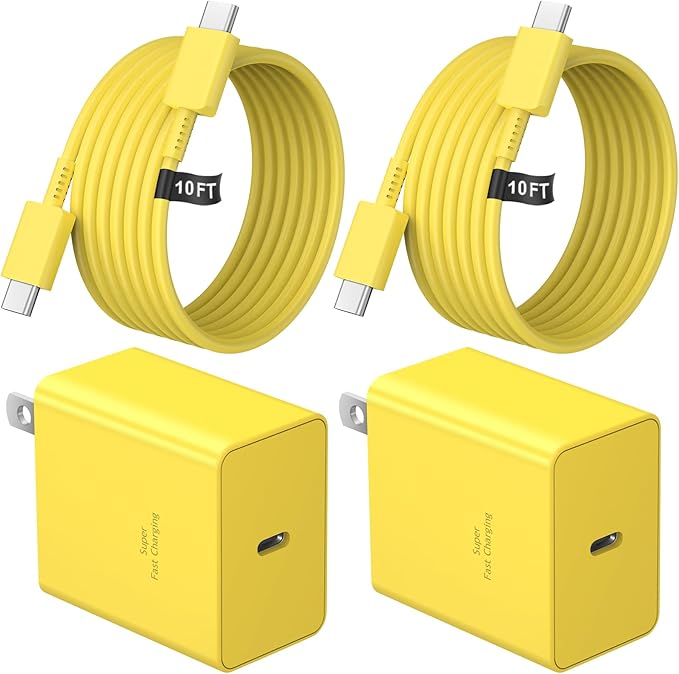USB C Charger Type C Charger Fast Charging 10FT 45W Samsung Chargers 2-Pack with iPhone Air/17/17 Plus/17 Pro/17 Pro Max/16/16 Plus/16 Pro/16 Pro Max/15/15 Pro Max/iPad Pros/Galaxy S25 S24(Yellow)