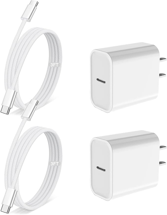 Fast Charging for iPhone 17 Pro Max Charger,2Pack 20W USB C Wall Charger Plug Block with Type C Charging Woven Cable for iPhone 17/17 Pro/Air/16 Pro Max/16 Pro/16 Plus/16E/15 Pro Max/iPad Pro/Air/Mini